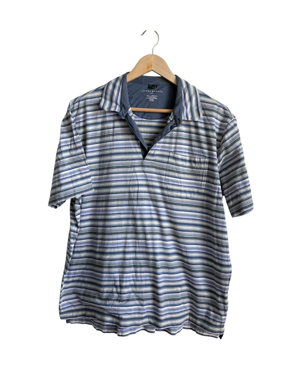 Jhane Barnes Men's Striped Cotton Polo Shirt Relaxed Fit Pocket Blue Gray Size M